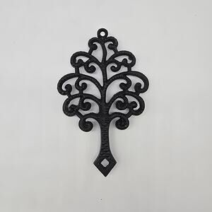 Vintage Cast Iron Trivet or Wall Decor Family Tree Footed Matte Black 8 Inches